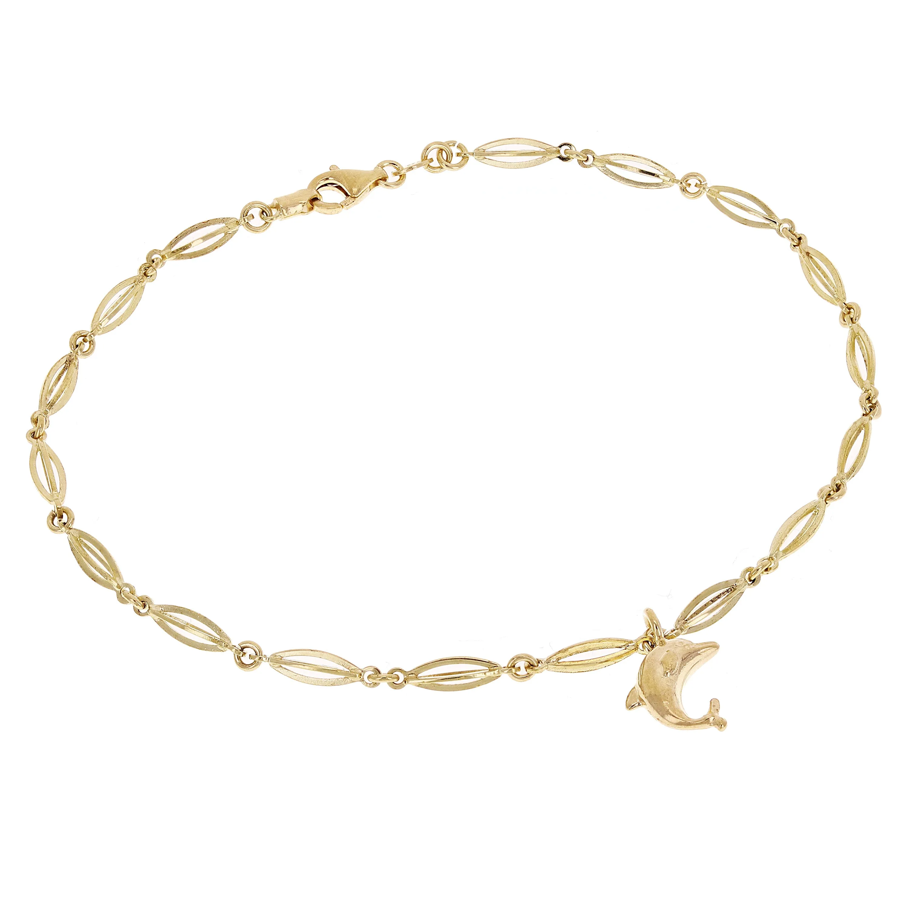 14k Yellow Gold Anklet Bracelet with Dolphin Charm 9" 3.1mm 4.2 grams