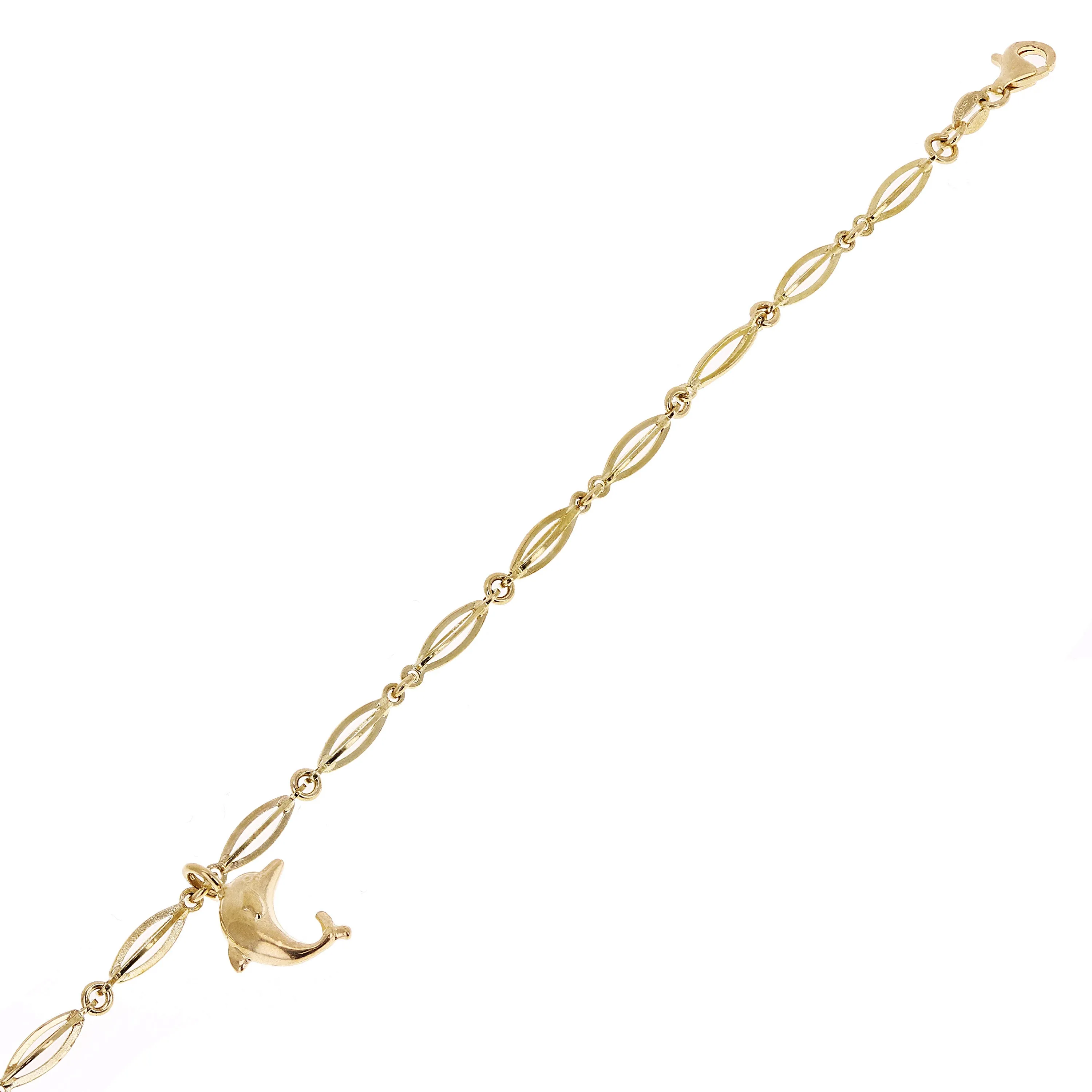 14k Yellow Gold Anklet Bracelet with Dolphin Charm 9" 3.1mm 4.2 grams