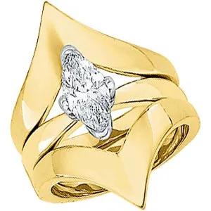 14k Yellow Gold Bridal Engagement Ring Set, Size 6