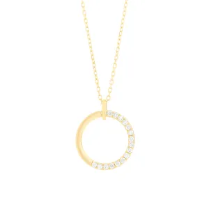 14k Yellow Gold Circle Half Diamond Pendant, 0.12ctw