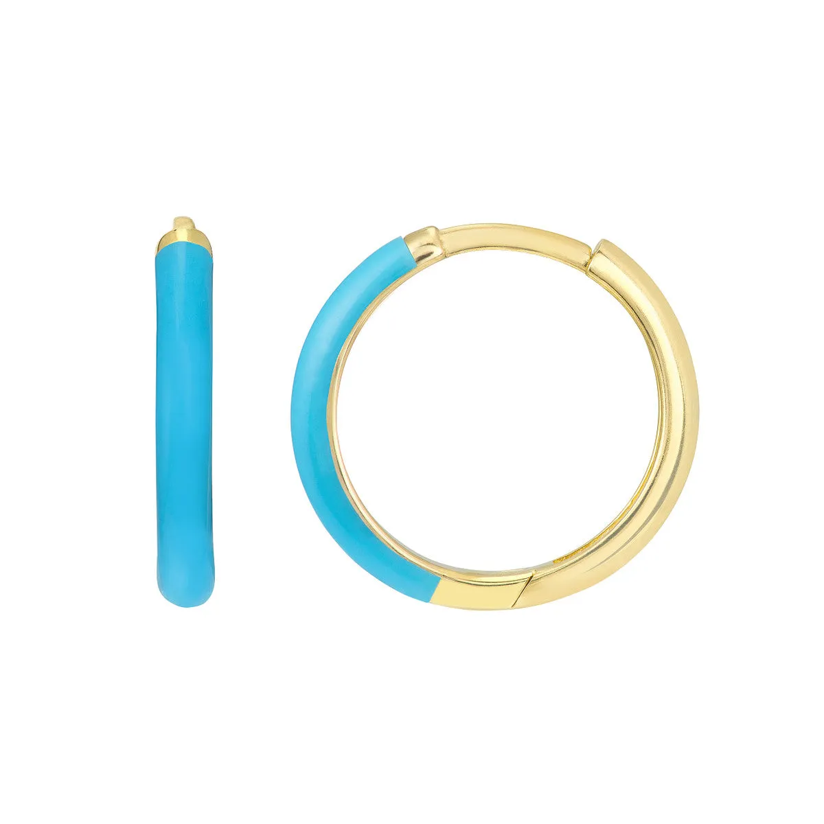 14k Yellow Gold Enamel Hoop Earrings