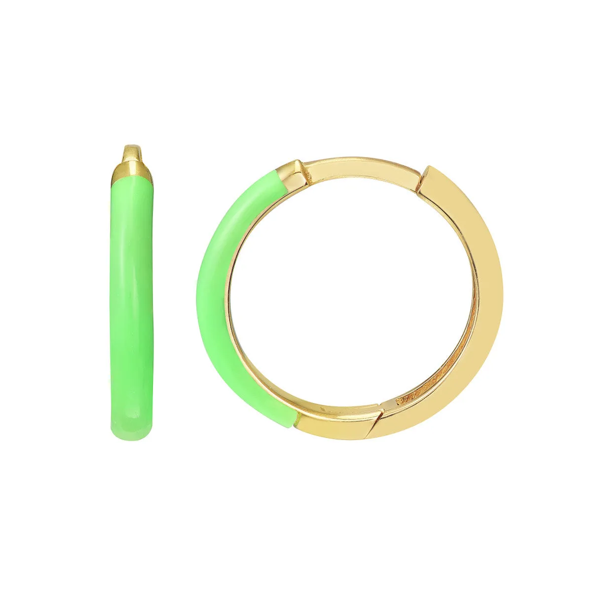 14k Yellow Gold Enamel Hoop Earrings