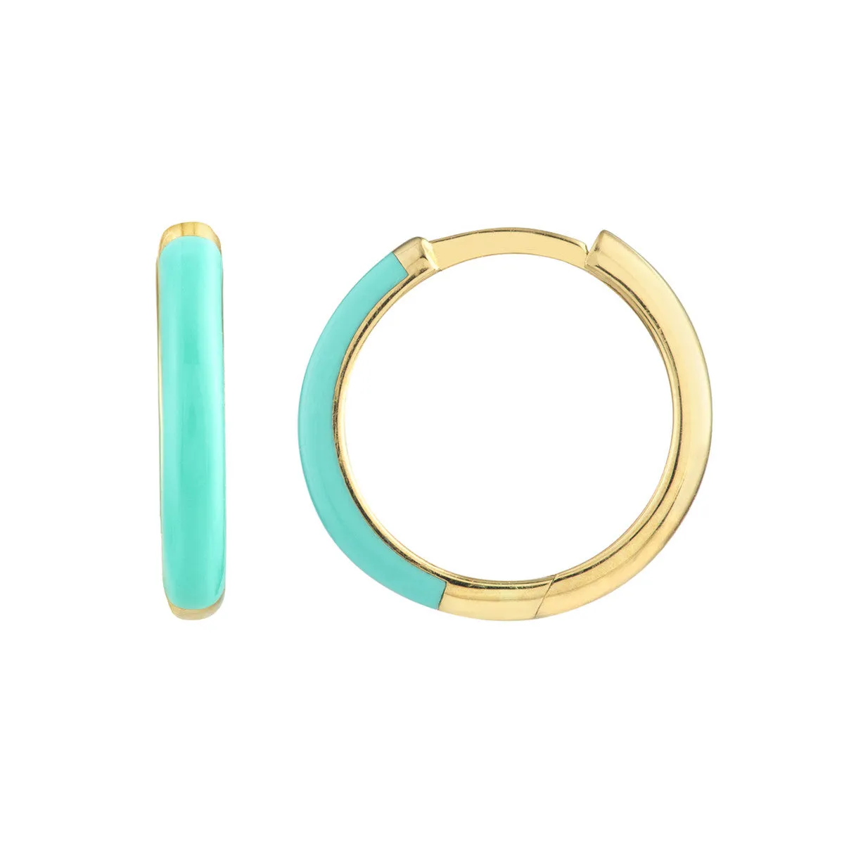 14k Yellow Gold Enamel Hoop Earrings