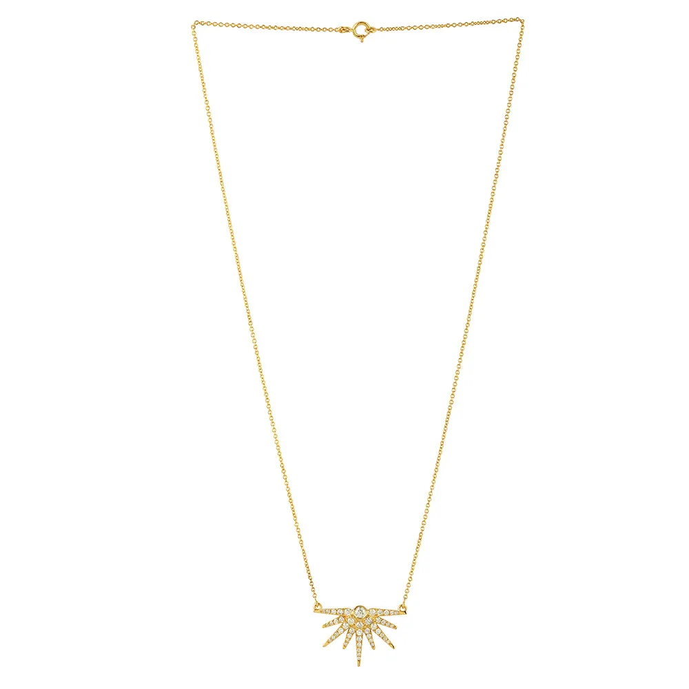 14k Yellow Gold Micro Pave Diamond Starburst Wedding Choker Necklace For Her