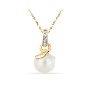 14K Yellow Gold Pearl and Diamond Dangle Pendant