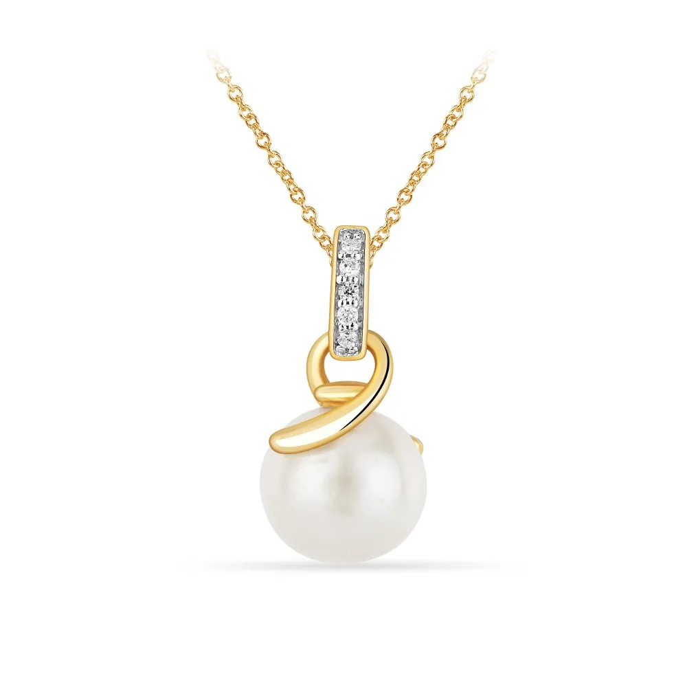 14K Yellow Gold Pearl and Diamond Dangle Pendant