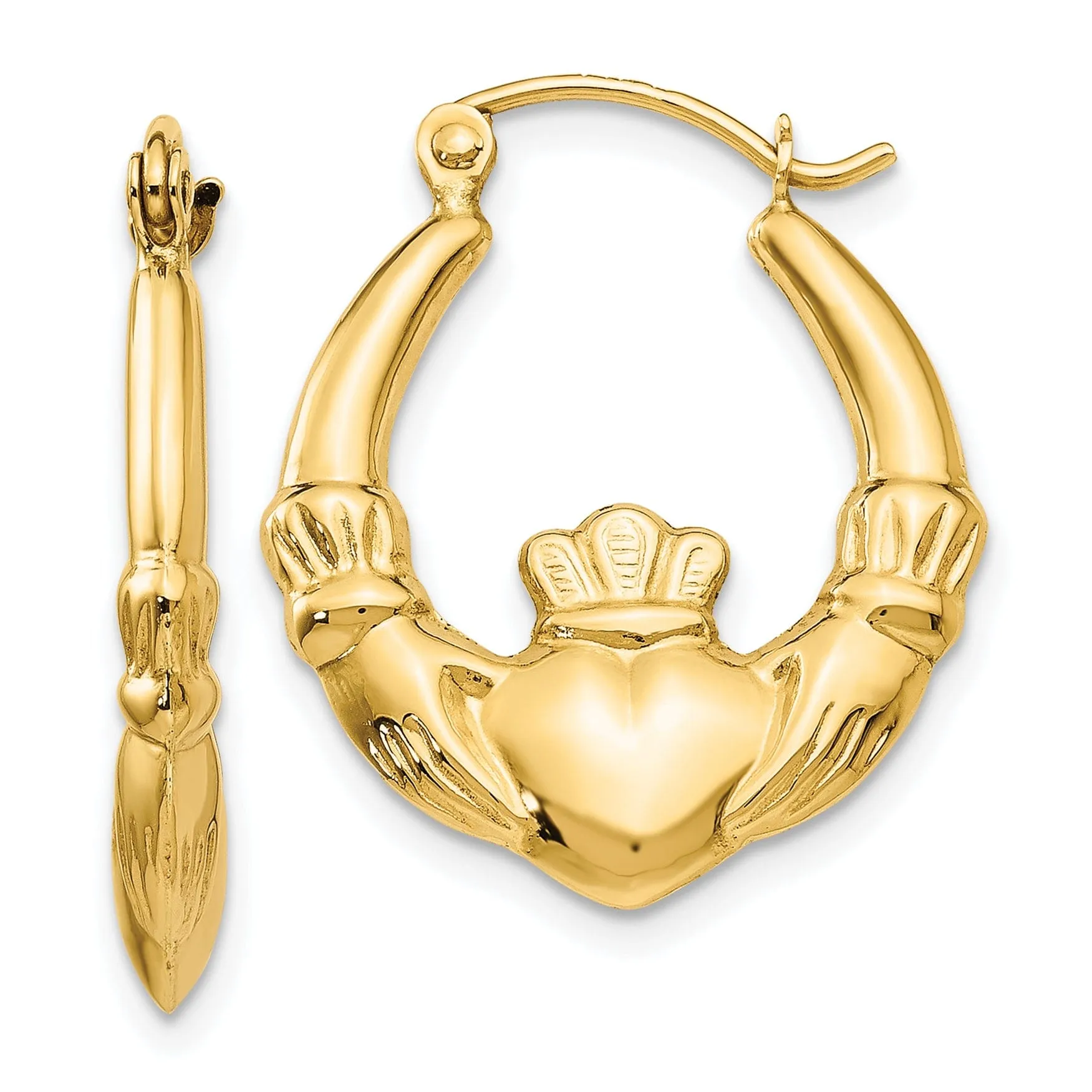 14k Yellow Gold Polished Claddagh Hoop Earrings