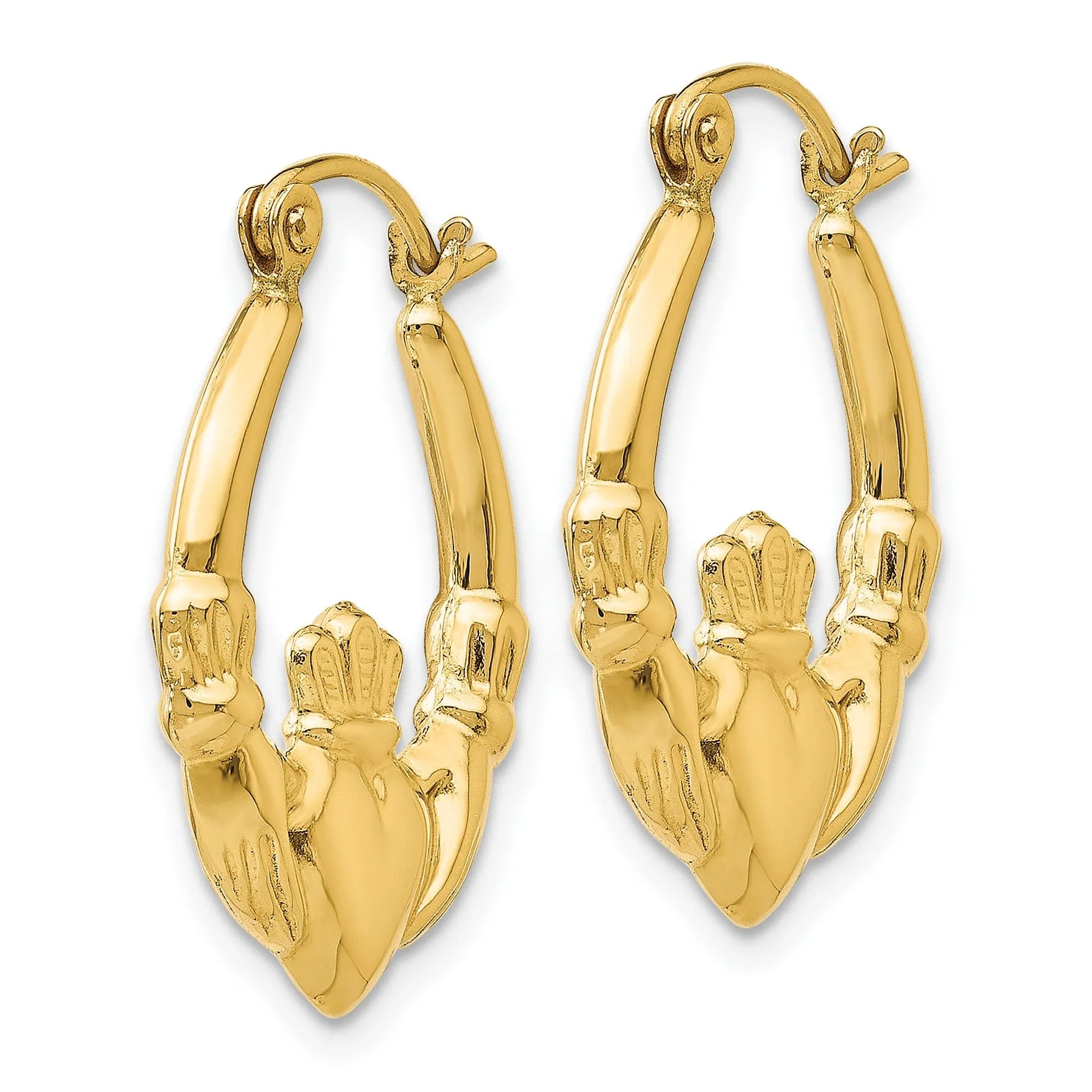 14k Yellow Gold Polished Claddagh Hoop Earrings