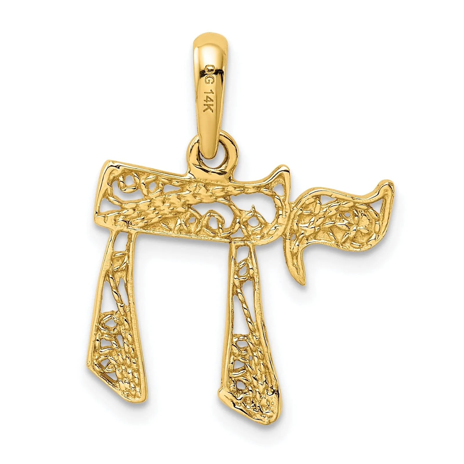 14K Yellow Gold Polished Finish Filligree Chai Design Charm Pendant