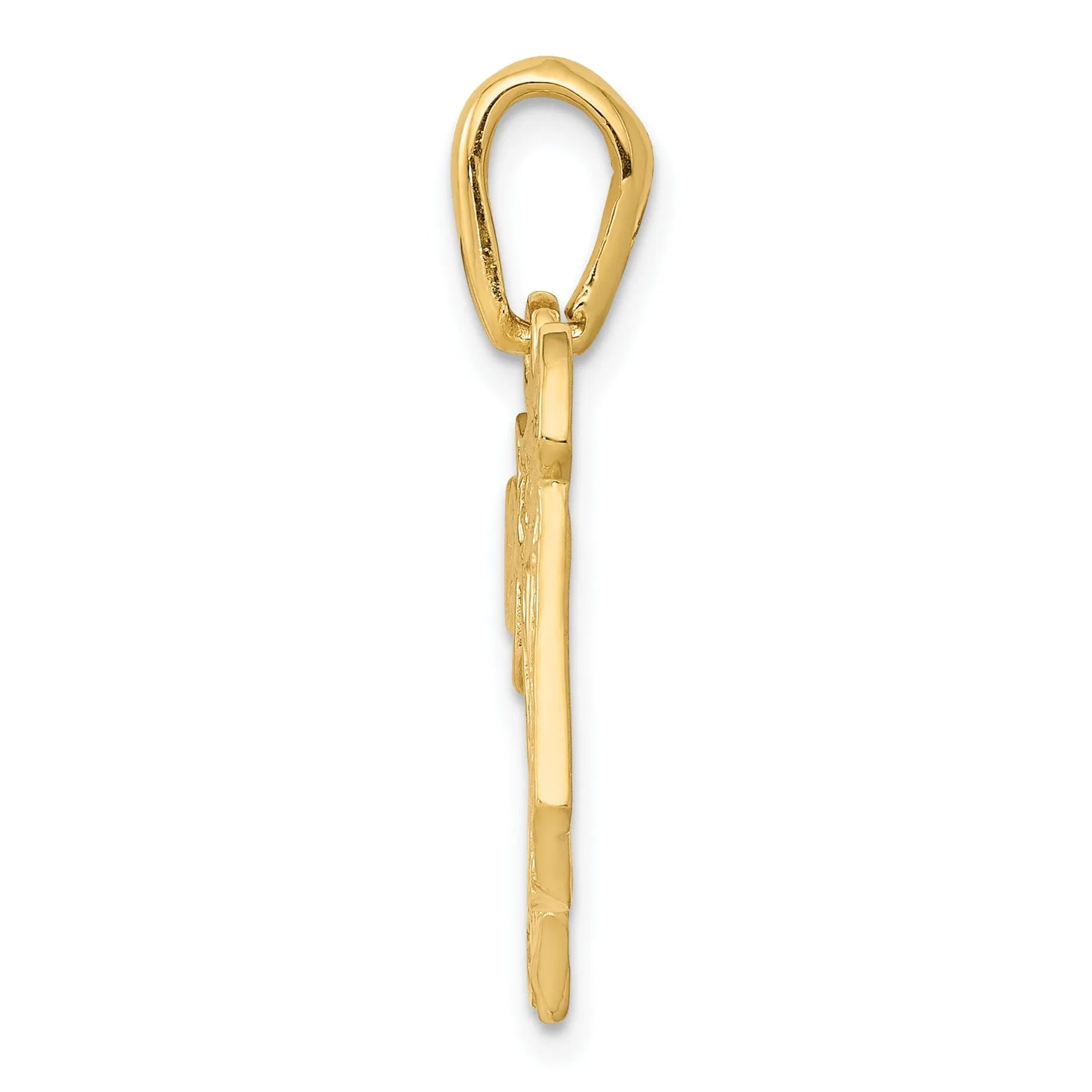 14K Yellow Gold Polished Finish Filligree Chai Design Charm Pendant