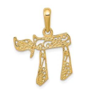 14K Yellow Gold Polished Finish Filligree Chai Design Charm Pendant