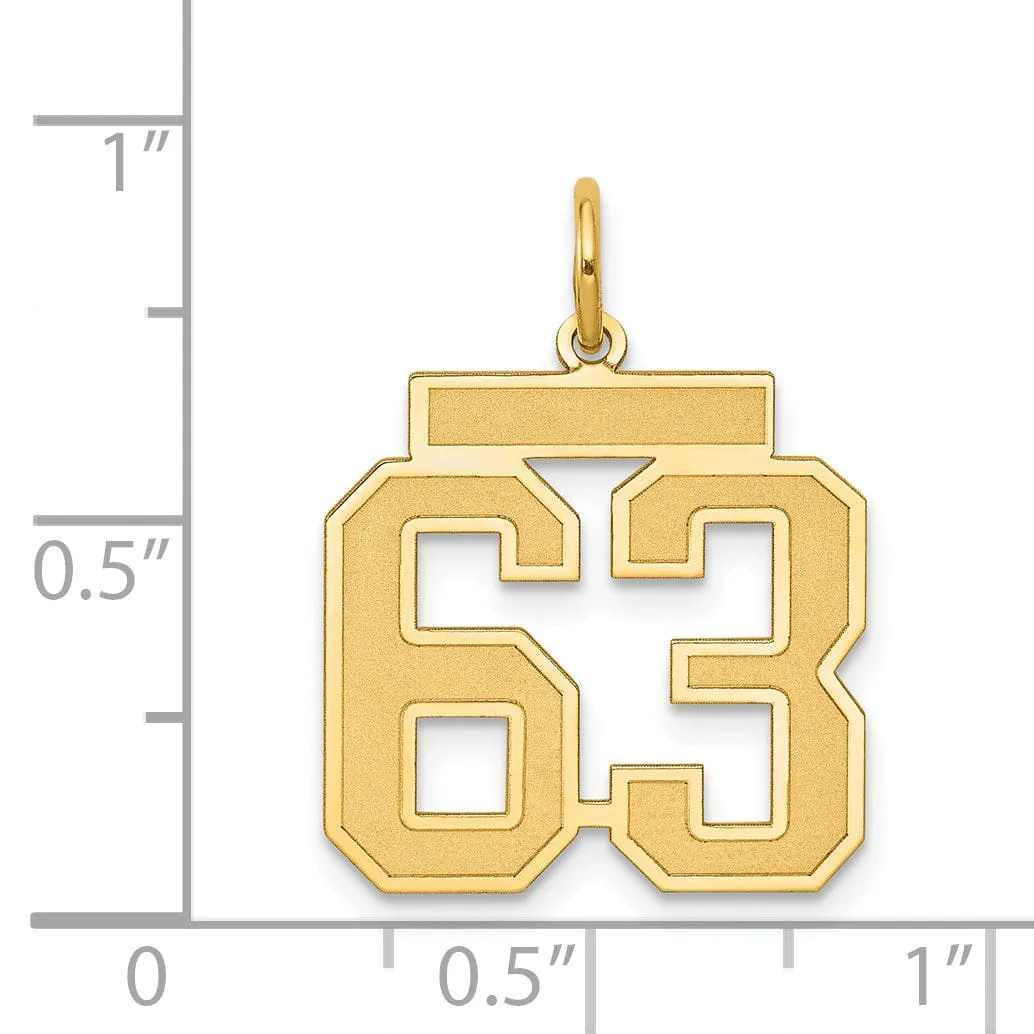 14k Yellow Gold Satin Brush Finish Medium Size Number 63 Charm Pendant