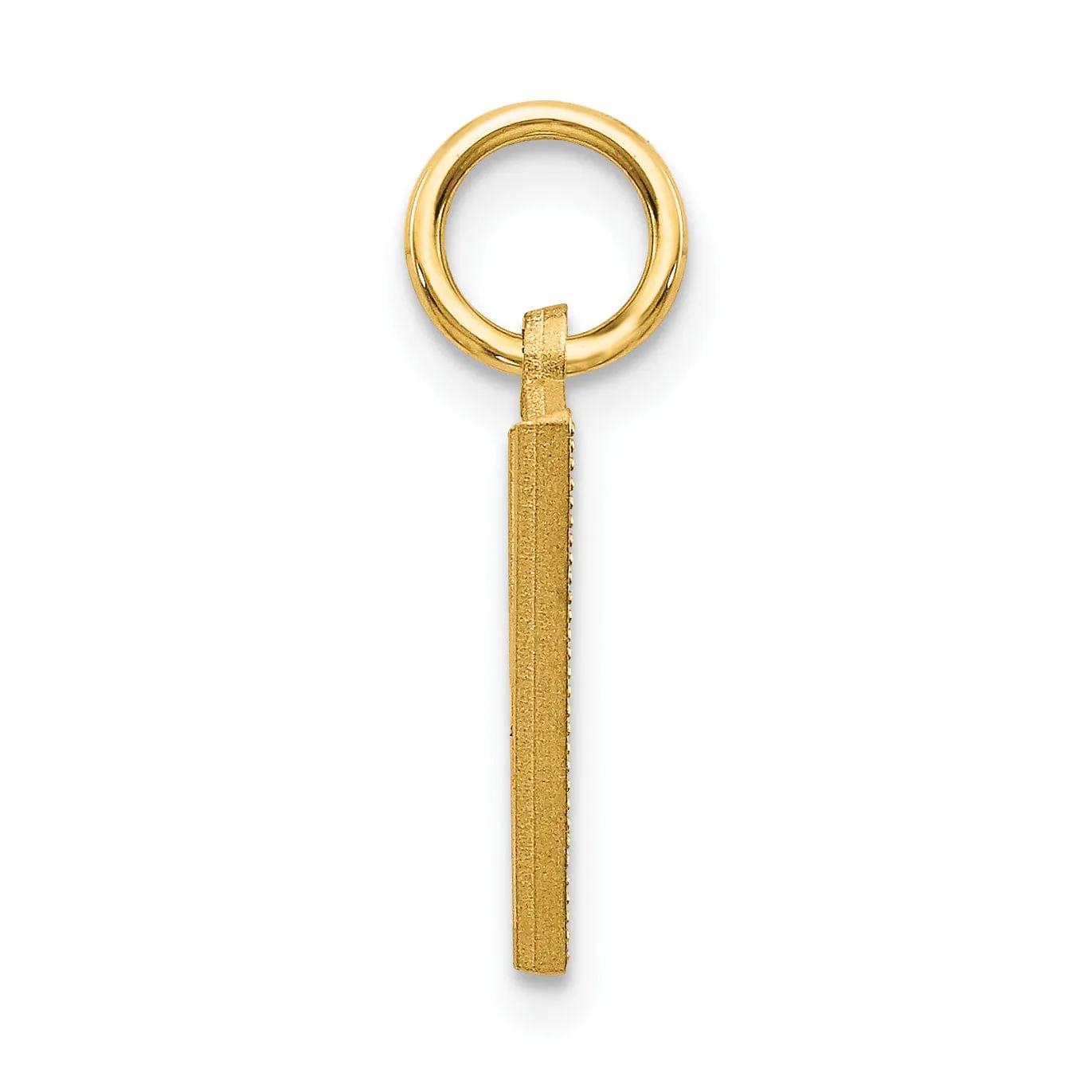 14k Yellow Gold Satin Diamond Cut Finish Letter V Initial Charm Pendant