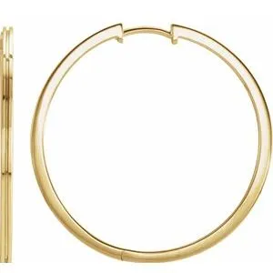 14K Yellow Grooved 30 mm  Hoop Earrings