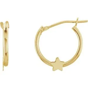 14K Yellow Hinged Hoop Earrings with Star