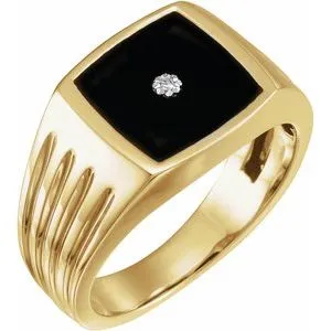 14K Yellow Onyx & .005 CTW Diamond Grooved Ring