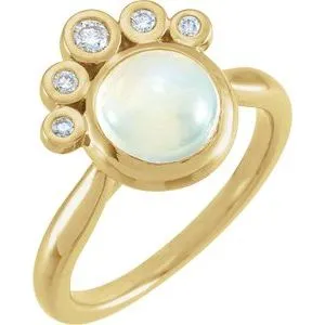 14K Yellow Rainbow Moonstone & 1/8 CTW Diamond Ring
