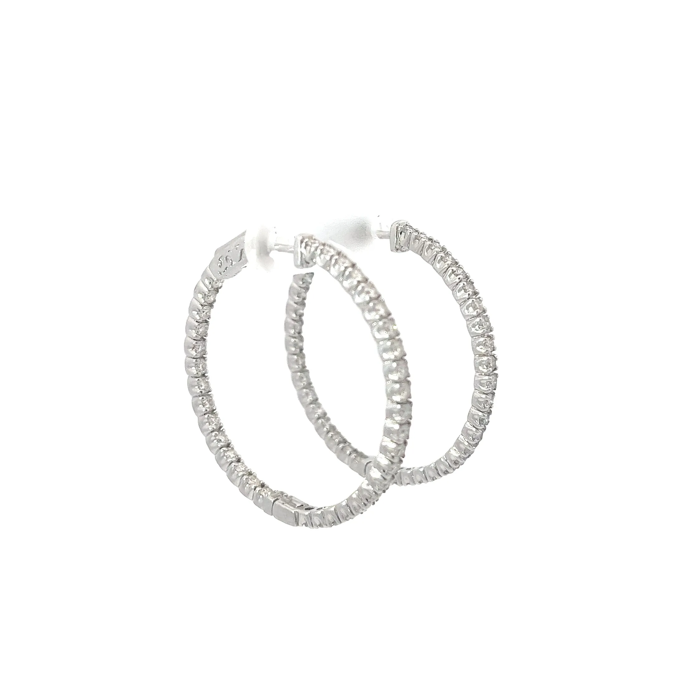 14KW 1.50CT HVS2 1 1/2 INCHES IN/OUT DIAMOND HOOPS
