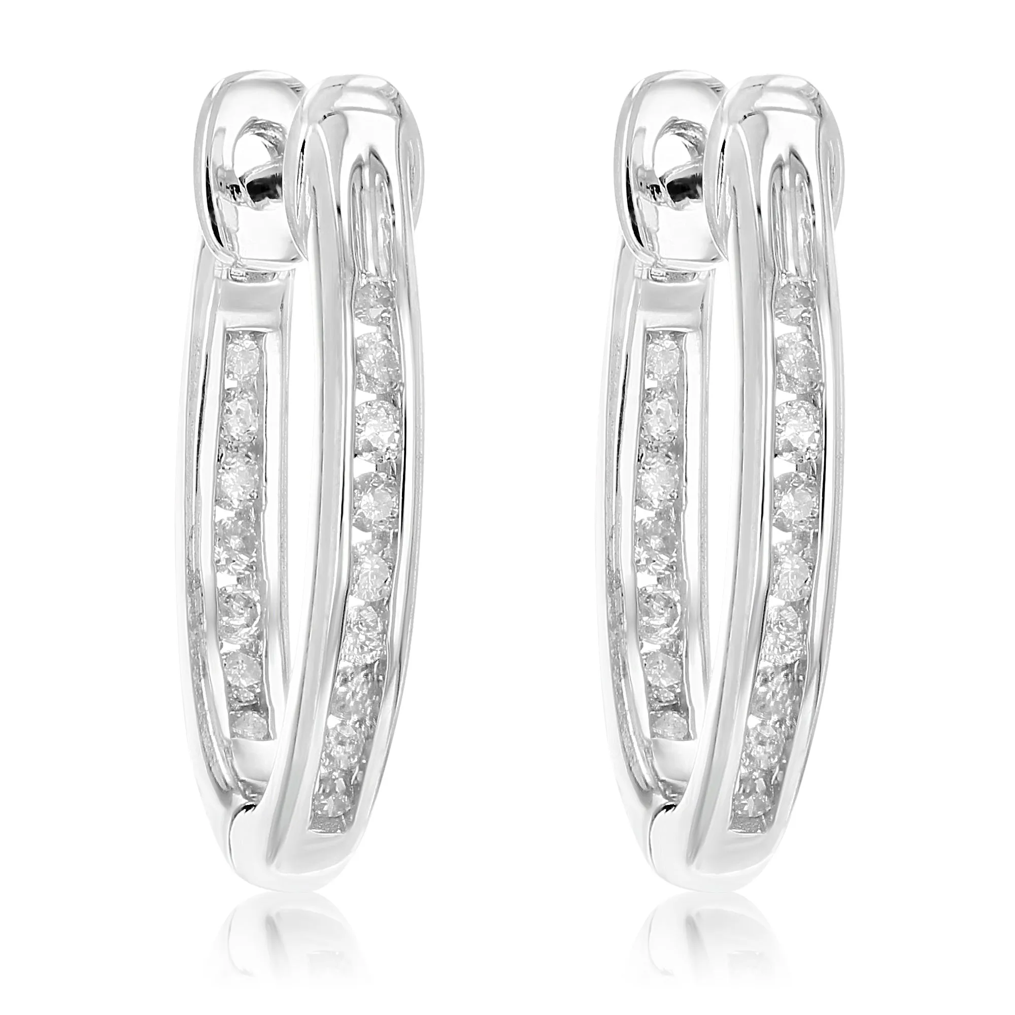 1/5 cttw Channel Diamond Inside Out Hoop Earrings Sterling Silver