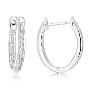 1/5 cttw Channel Diamond Inside Out Hoop Earrings Sterling Silver