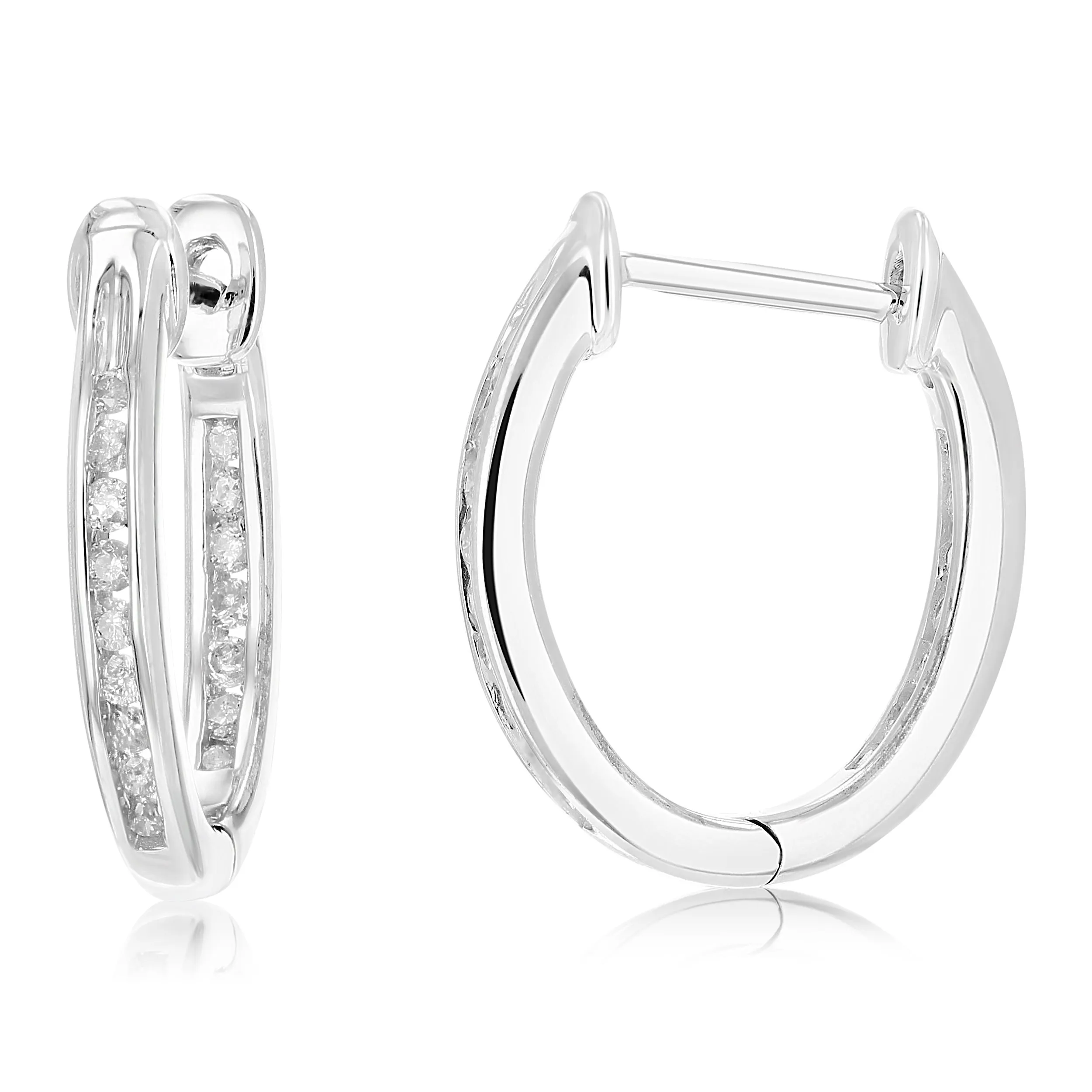 1/5 cttw Channel Diamond Inside Out Hoop Earrings Sterling Silver