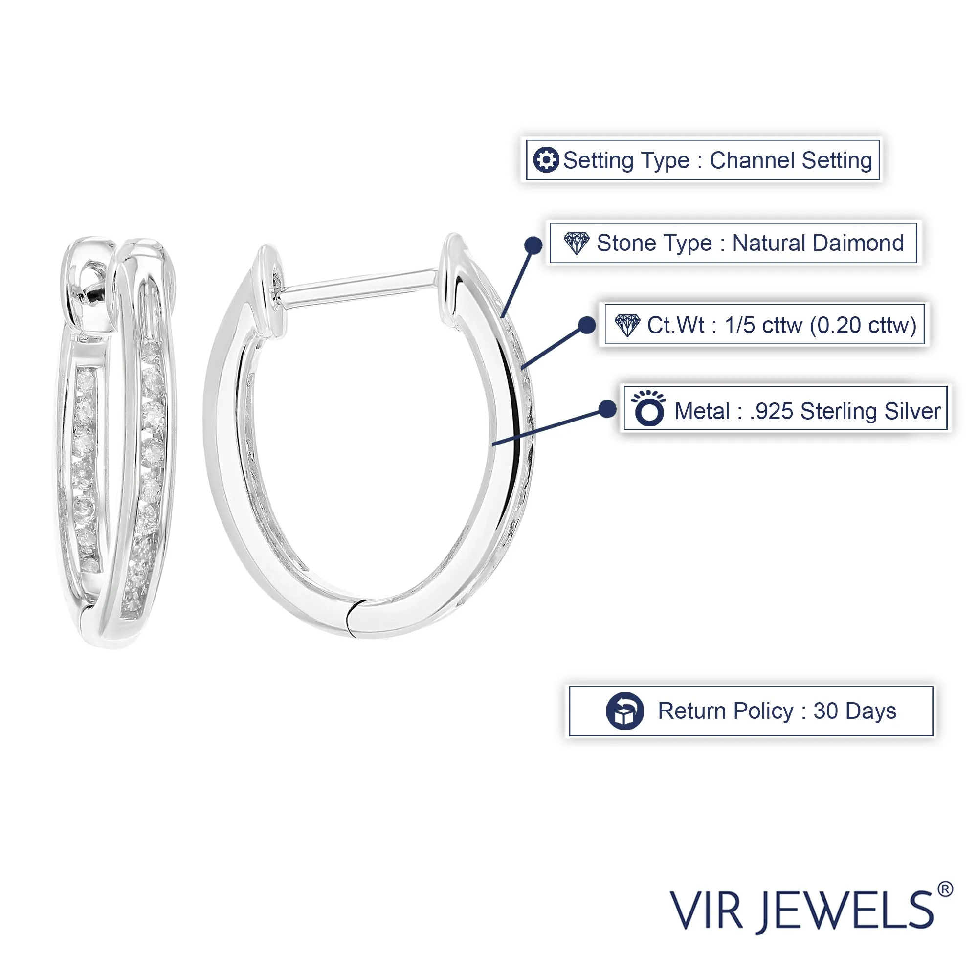 1/5 cttw Channel Diamond Inside Out Hoop Earrings Sterling Silver