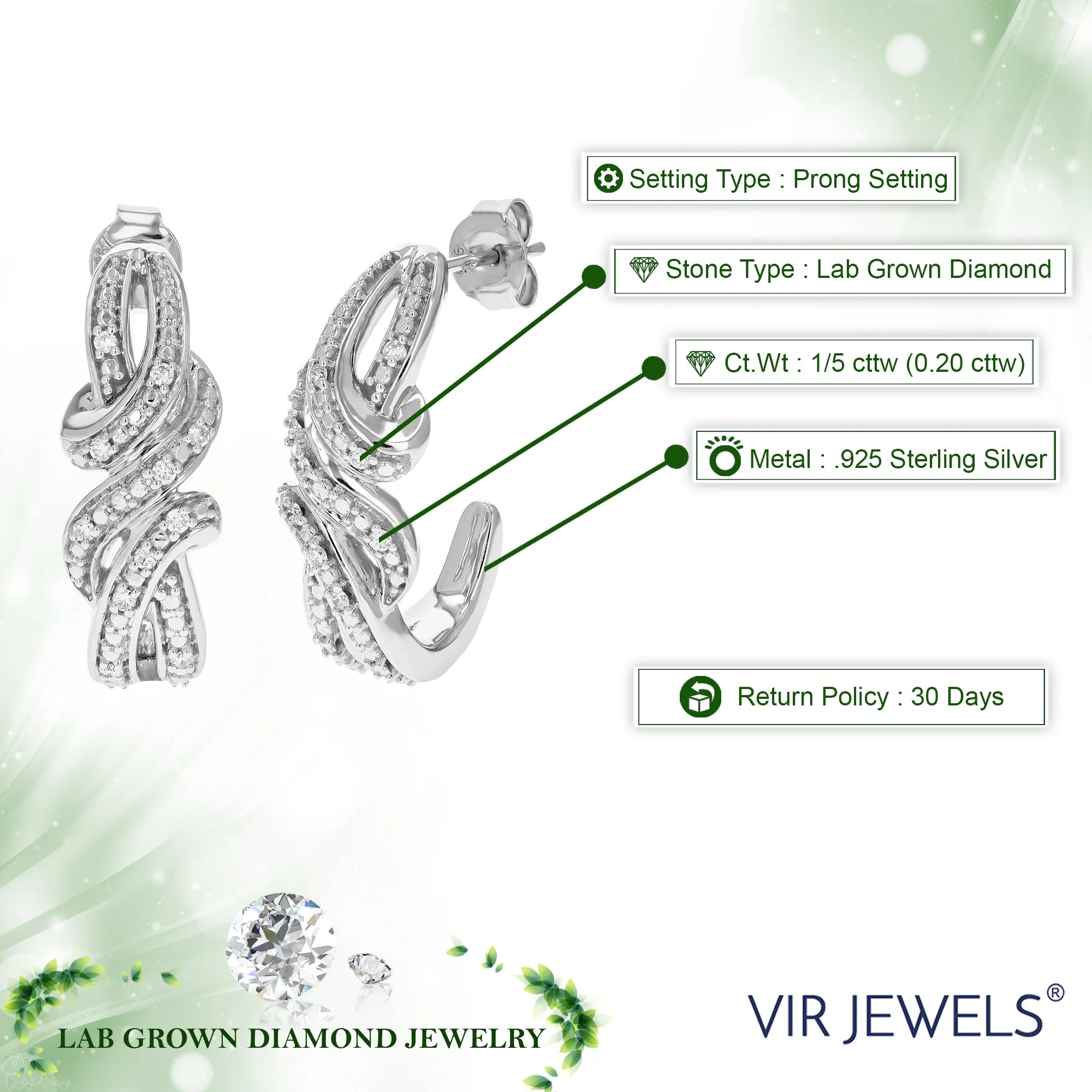 1/5 cttw Lab Diamond Contemporary Dangle Earrings in Silver