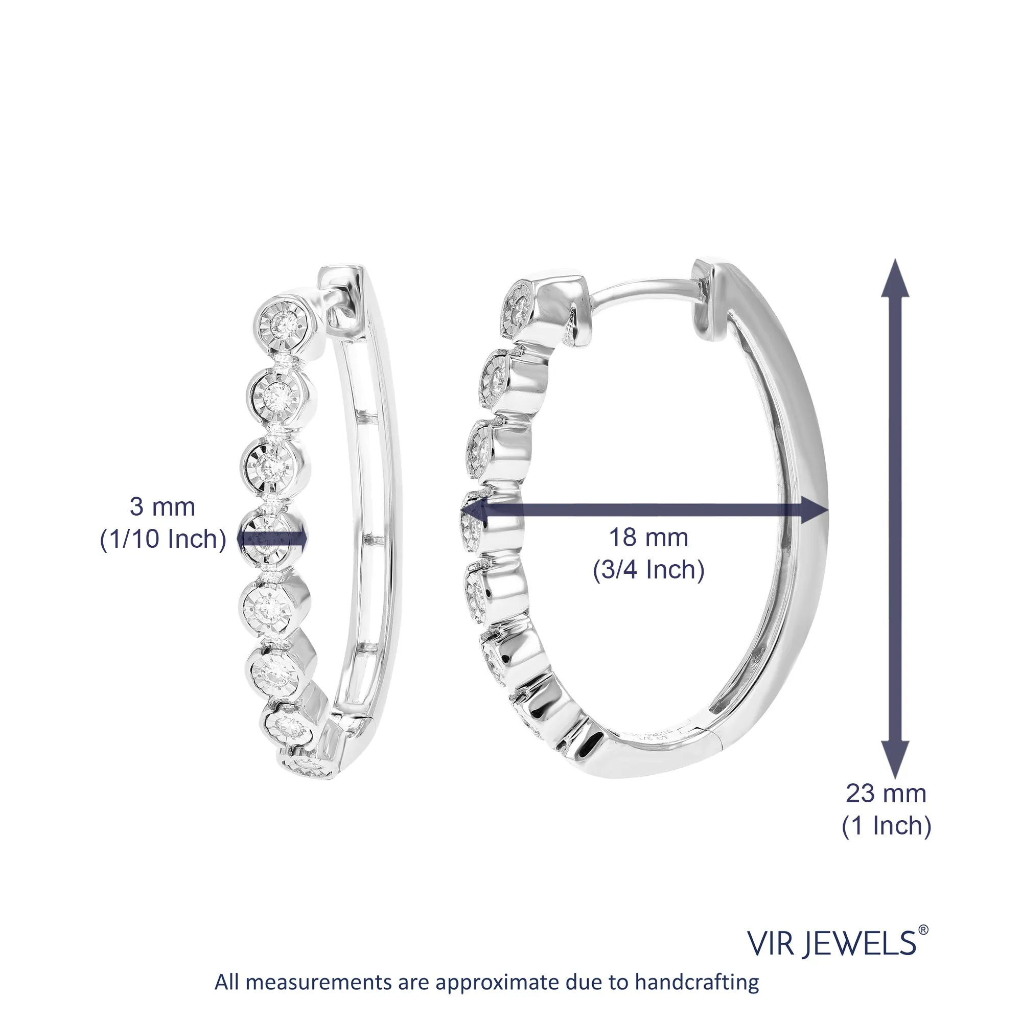 1/5 cttw Lab Grown Diamond Bezel Hoop Earrings in Sterling Silver