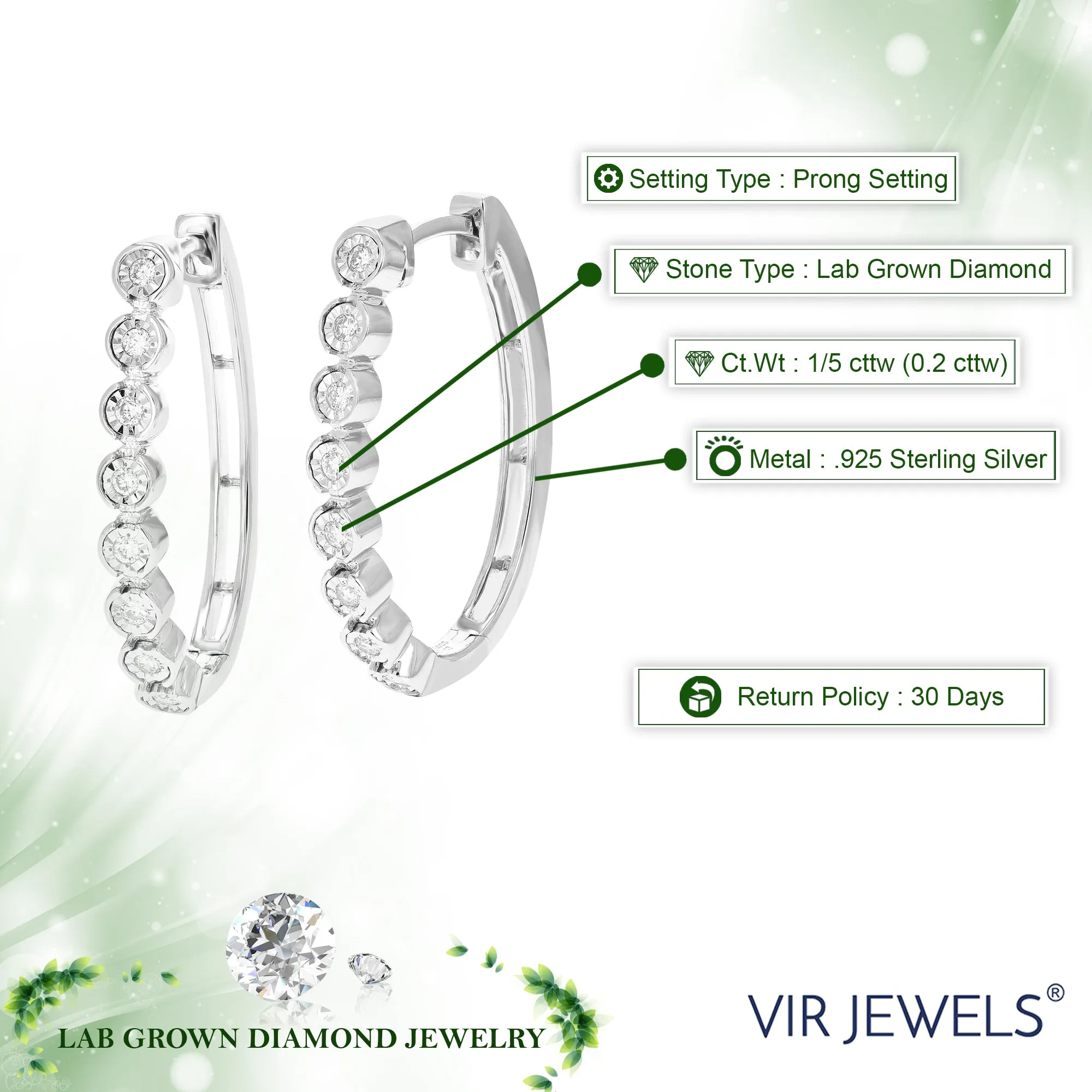 1/5 cttw Lab Grown Diamond Bezel Hoop Earrings in Sterling Silver