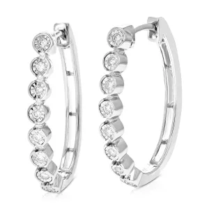 1/5 cttw Lab Grown Diamond Bezel Hoop Earrings in Sterling Silver