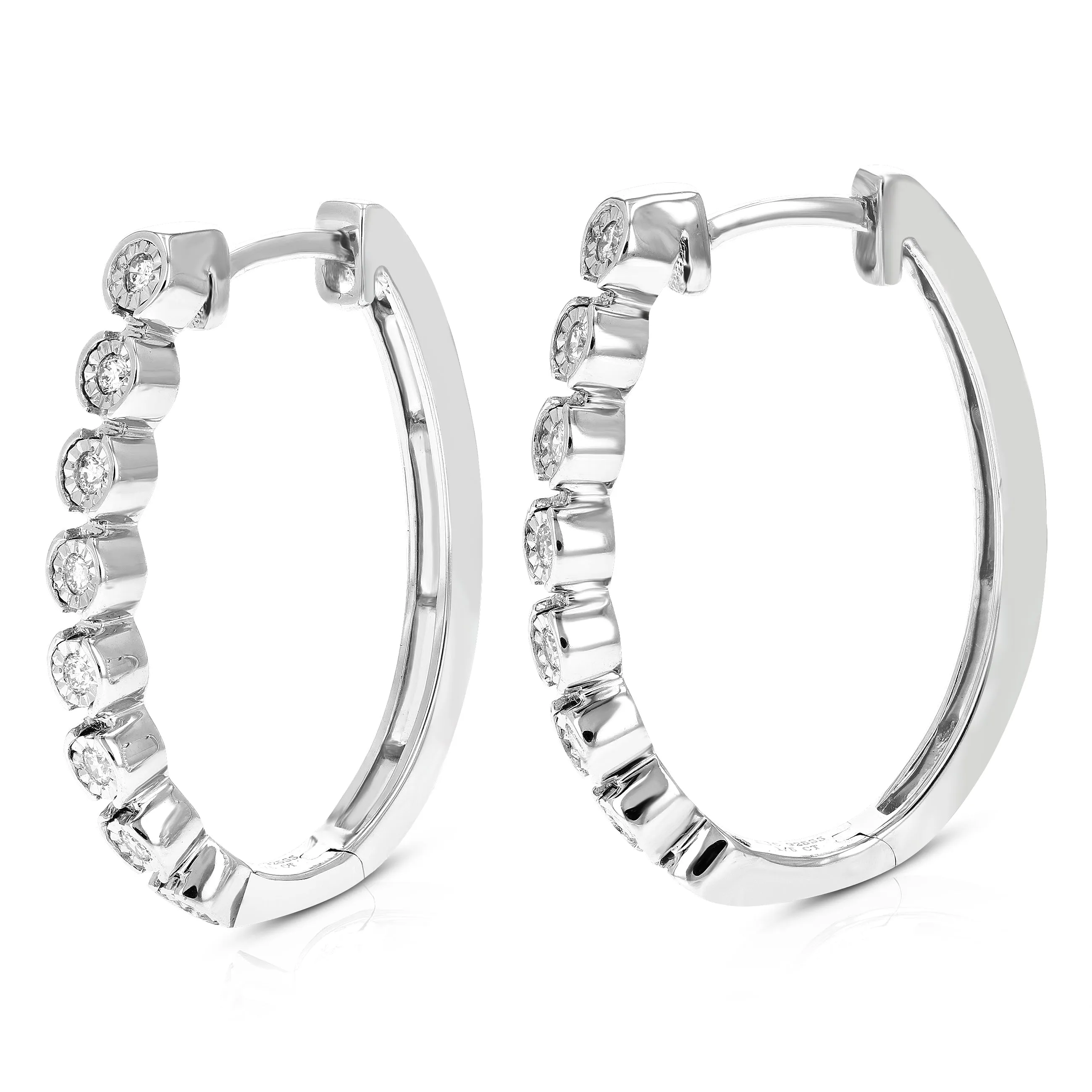 1/5 cttw Lab Grown Diamond Bezel Hoop Earrings in Sterling Silver