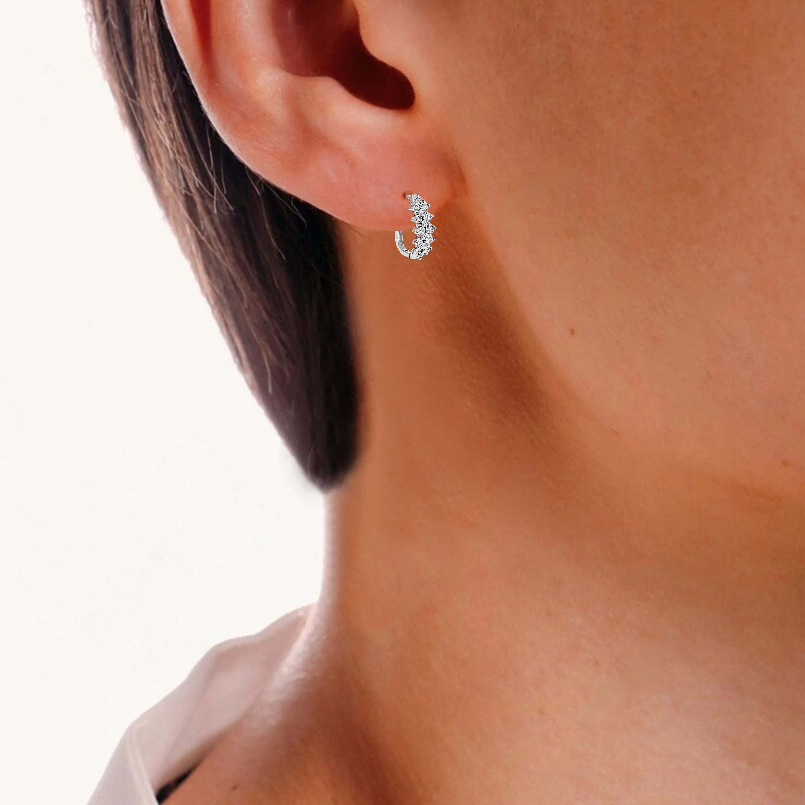 1/5 cttw Lab Grown Diamond Fish Braid Hoop Earrings in Silver