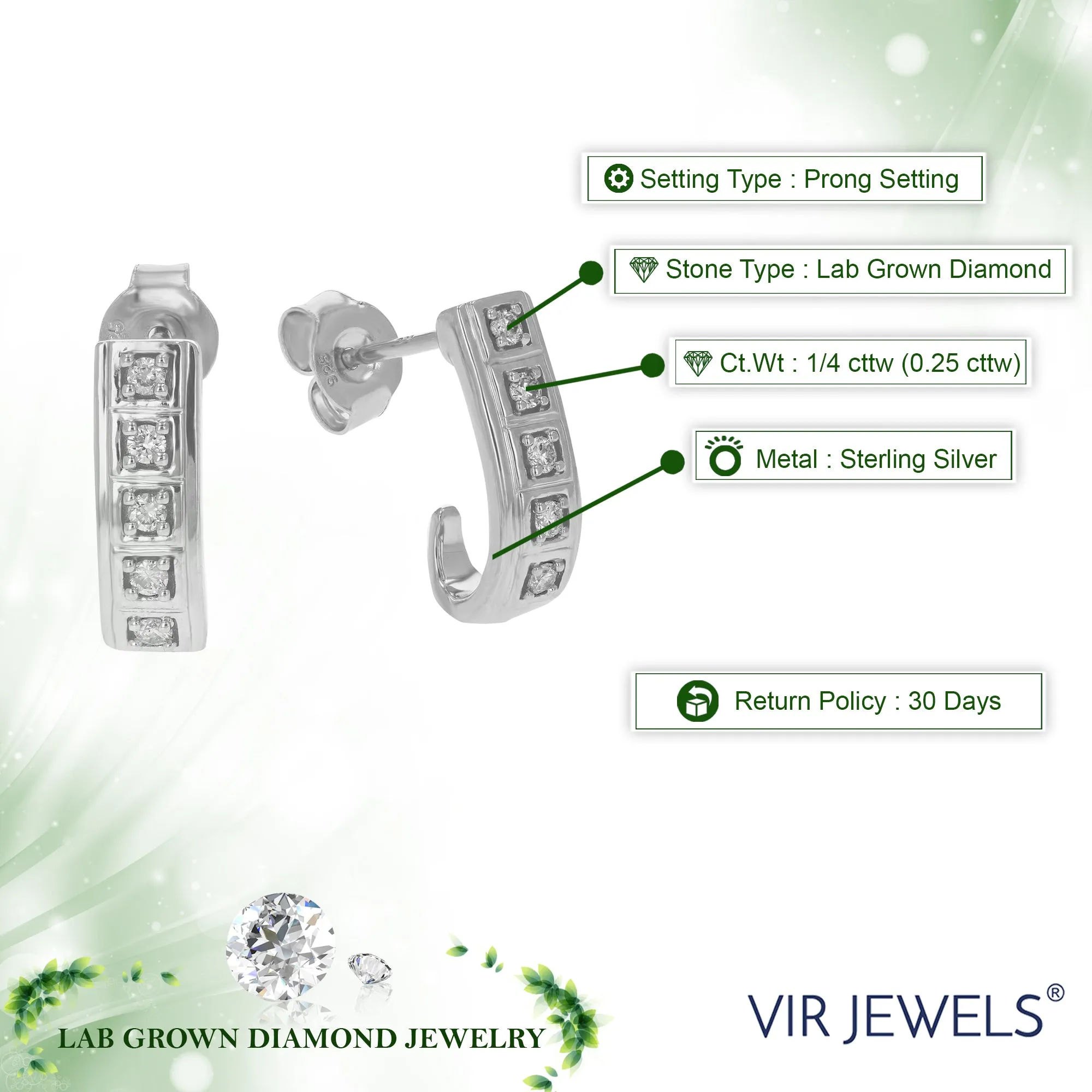 1/5 cttw Lab Grown Diamond Round Dangle Earring Sterling Silver