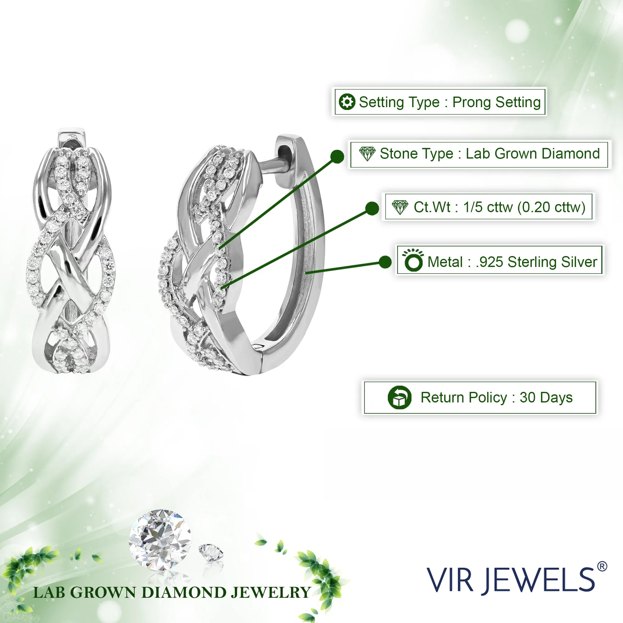 1/5 cttw Lab Grown Diamond Twisted Hoop Earrings in Sterling Silver