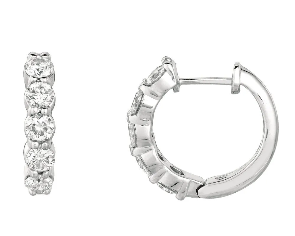 1.50 Carat Natural Diamond Hoop Earrings G SI 14K White Gold