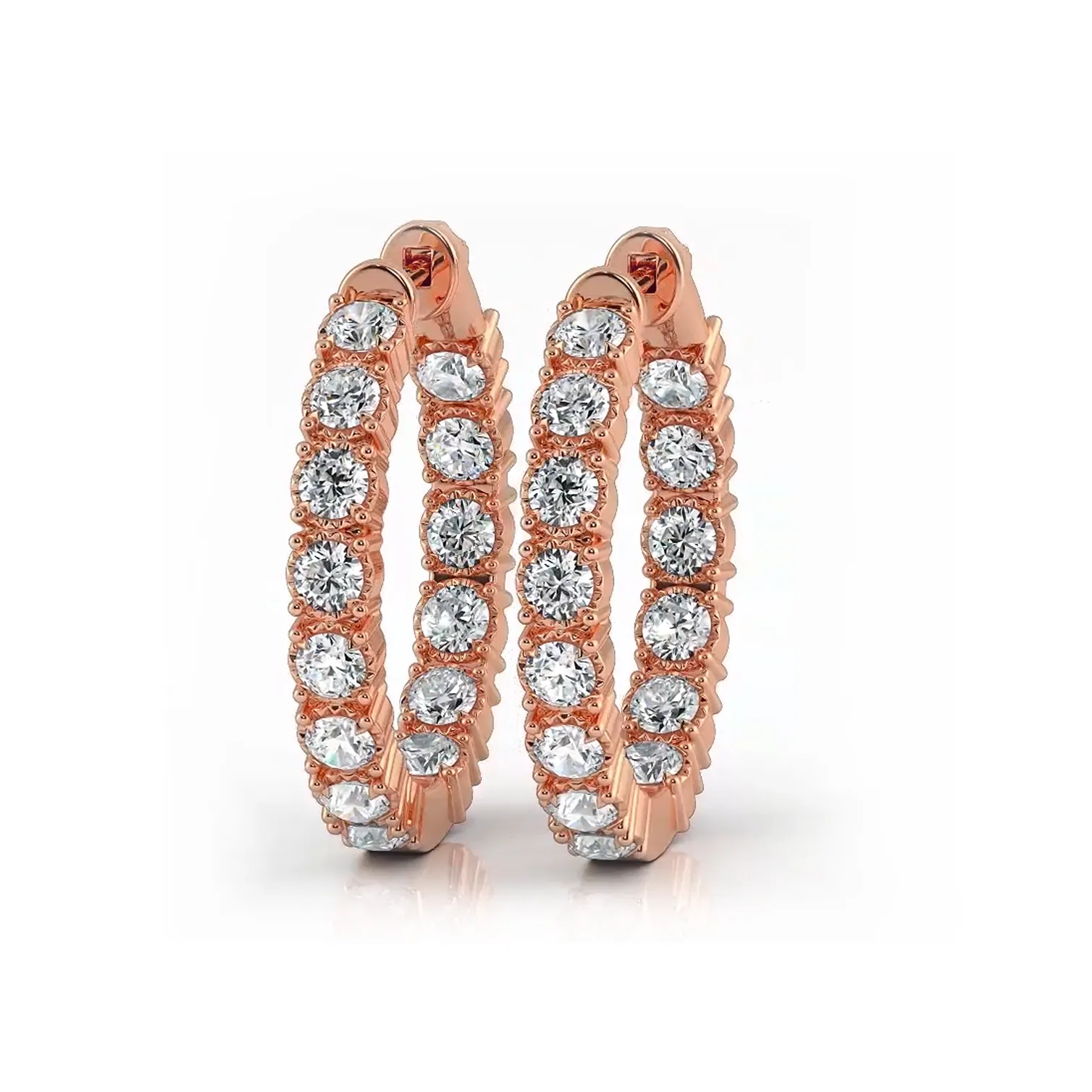 1.50 ctw. Round Diamond Hoop Earrings Crown Style Setting