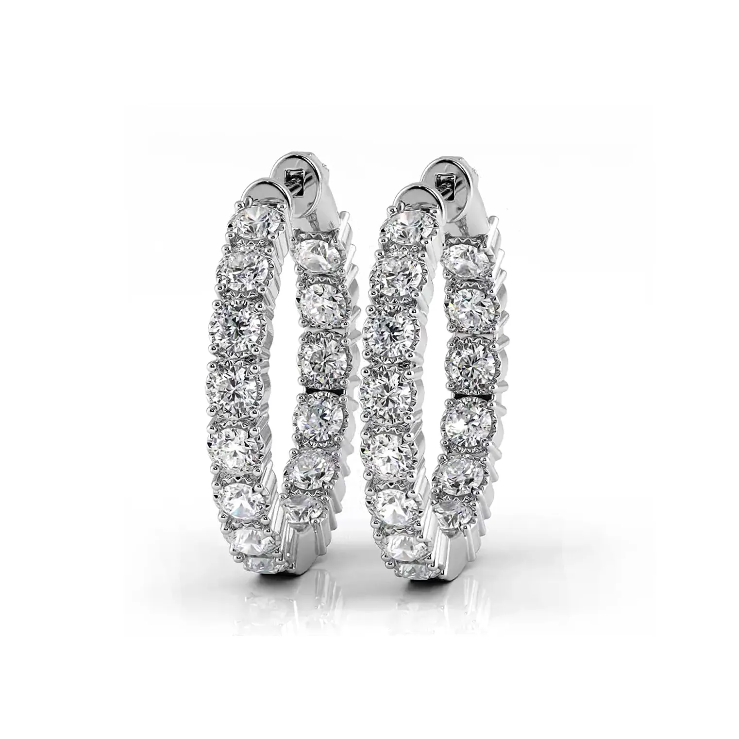 1.50 ctw. Round Diamond Hoop Earrings Crown Style Setting