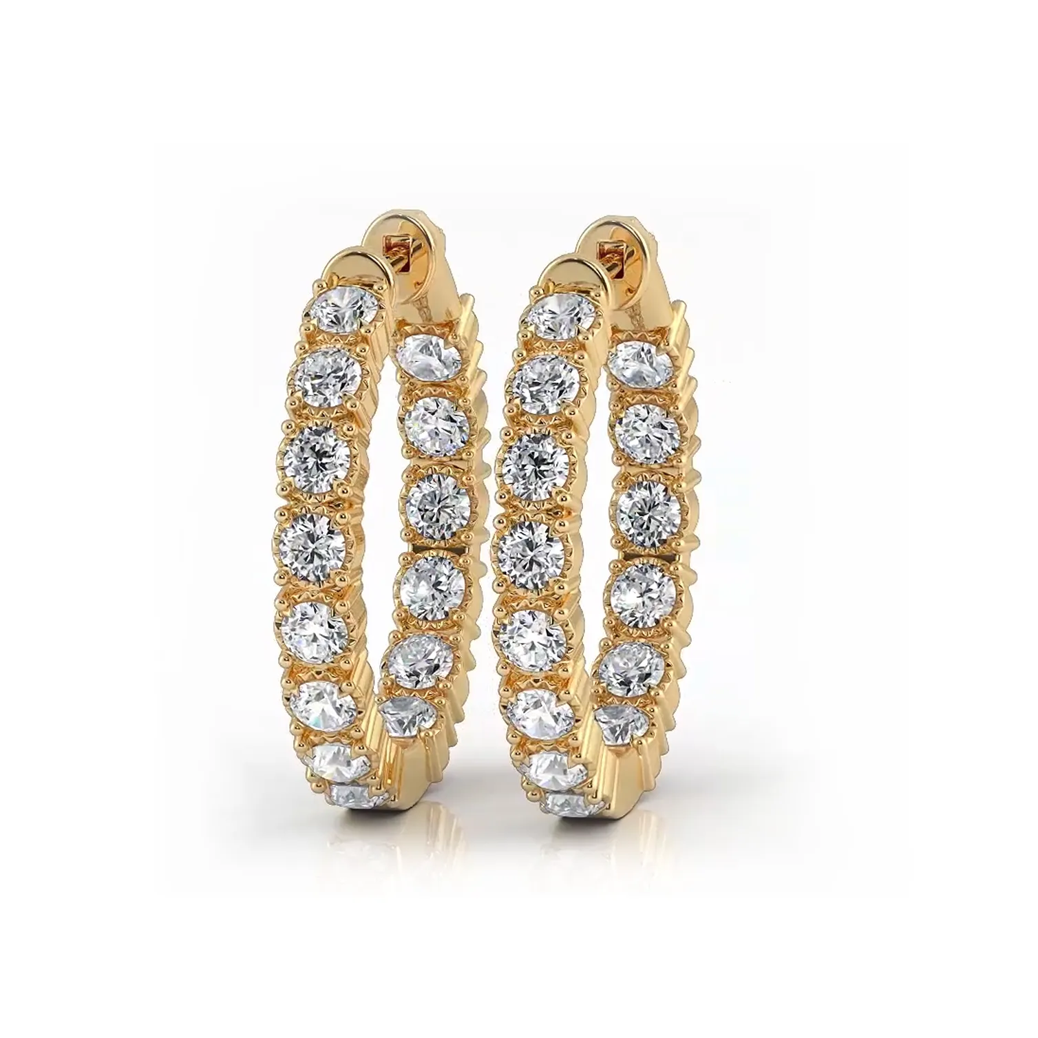 1.50 ctw. Round Diamond Hoop Earrings Crown Style Setting