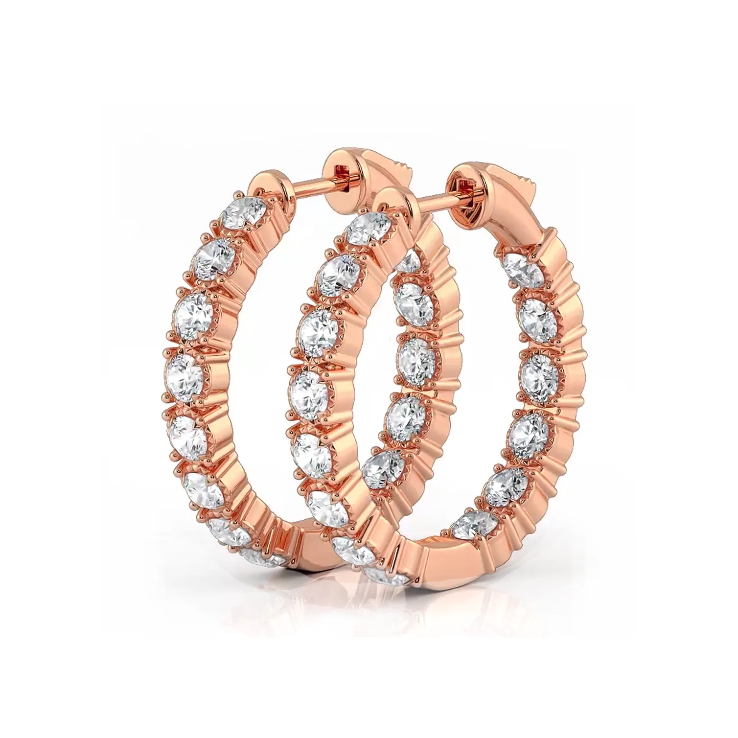 1.50 ctw. Round Diamond Hoop Earrings Crown Style Setting