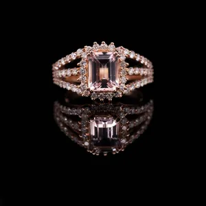 1.54 Carat Morganite Gemstone Ring in 14k Two Tone Gold
