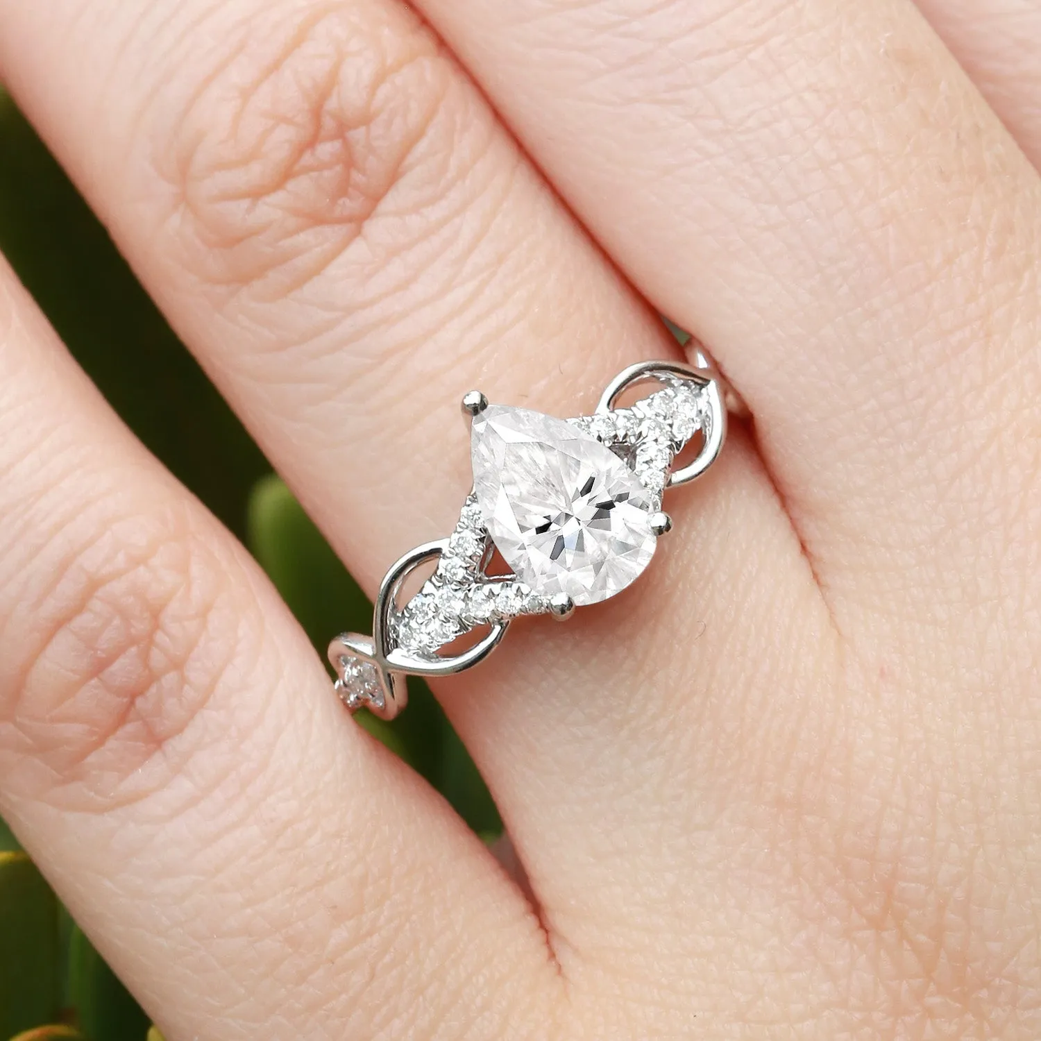 1.5ct Pear Cut Colorless Moissanite Antique Engagement Ring