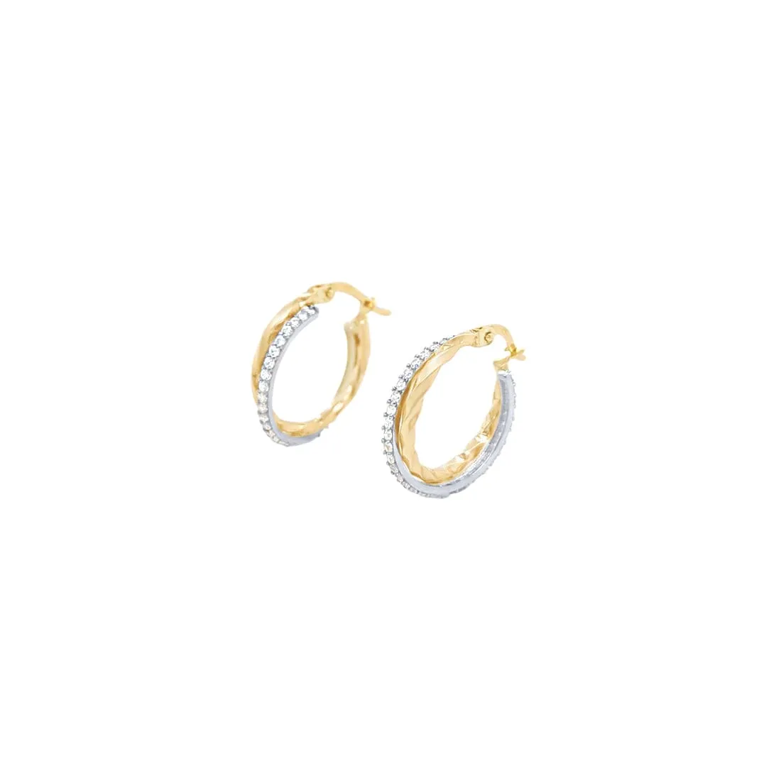 15mm Twist Hoop Earrings with Cubic Zirconia in 9ct Yellow Gold