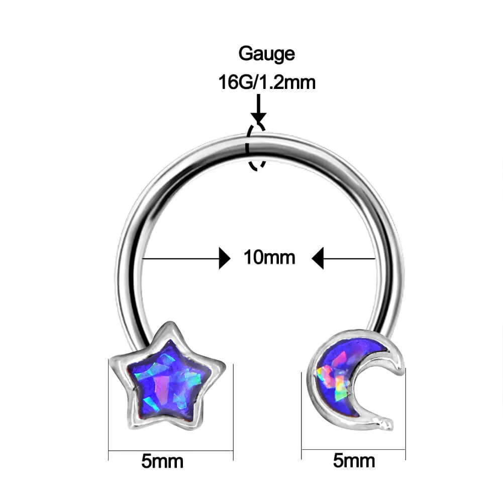 16/20G Purple Moon and Star Horseshoe Septum Rings
