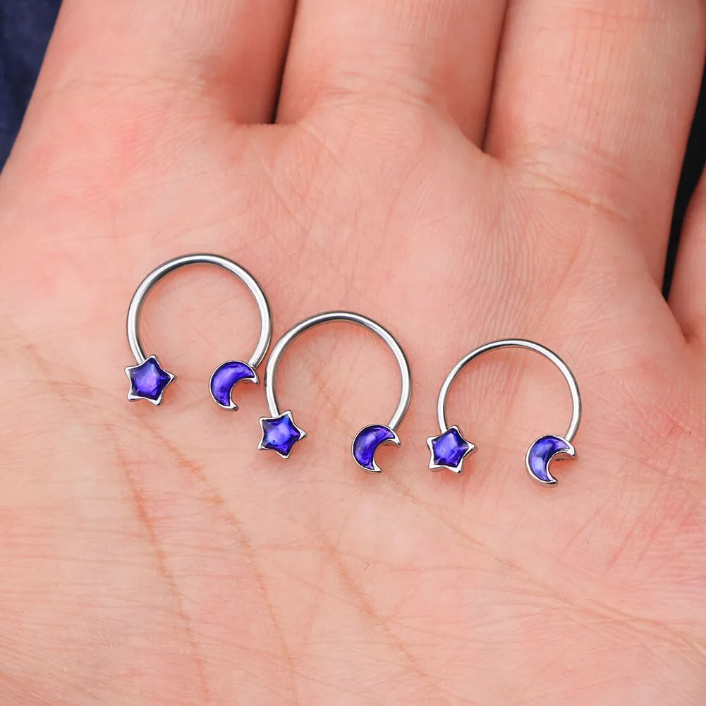 16/20G Purple Moon and Star Horseshoe Septum Rings