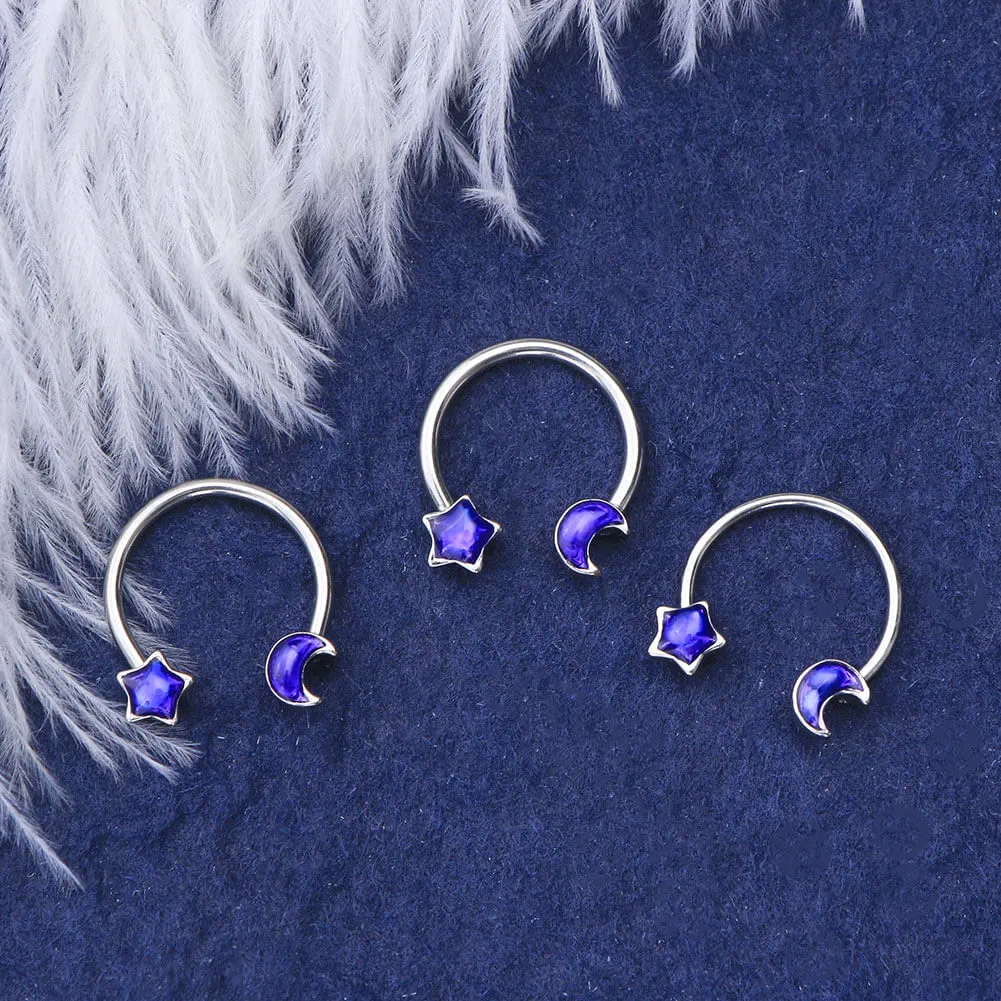 16/20G Purple Moon and Star Horseshoe Septum Rings