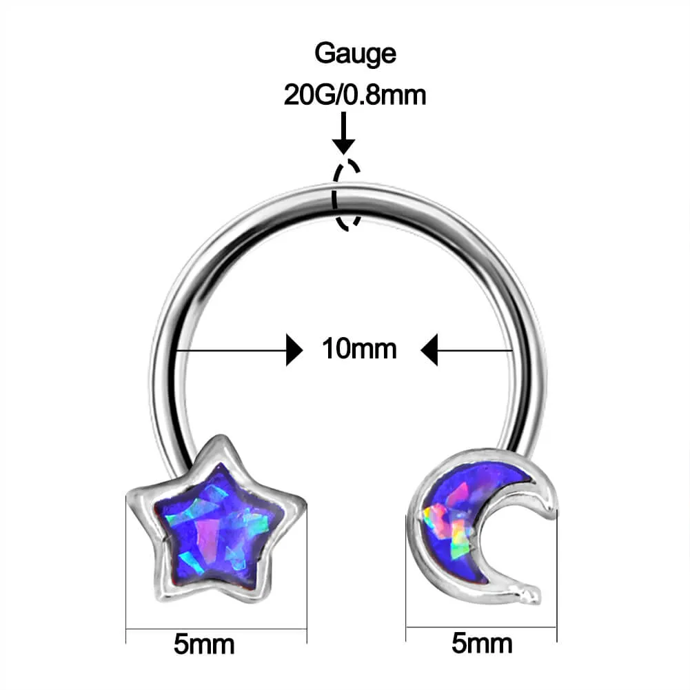 16/20G Purple Moon and Star Horseshoe Septum Rings