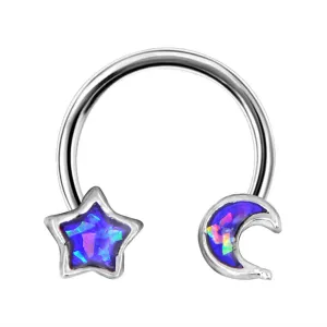16/20G Purple Moon and Star Horseshoe Septum Rings