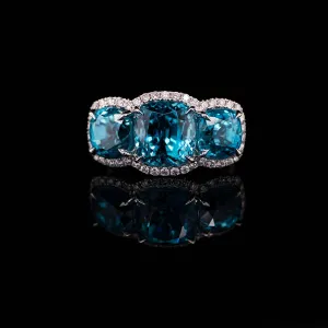 16.23 Carat Blue Zircon Gemstone Ring in 14k White Gold