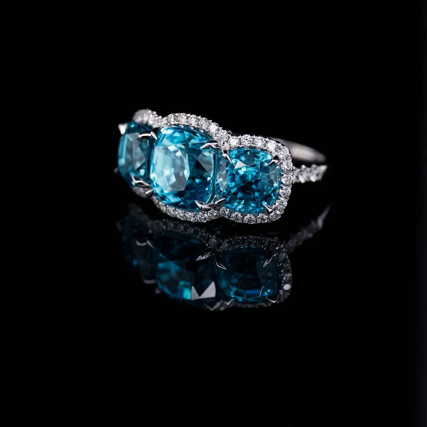 16.23 Carat Blue Zircon Gemstone Ring in 14k White Gold
