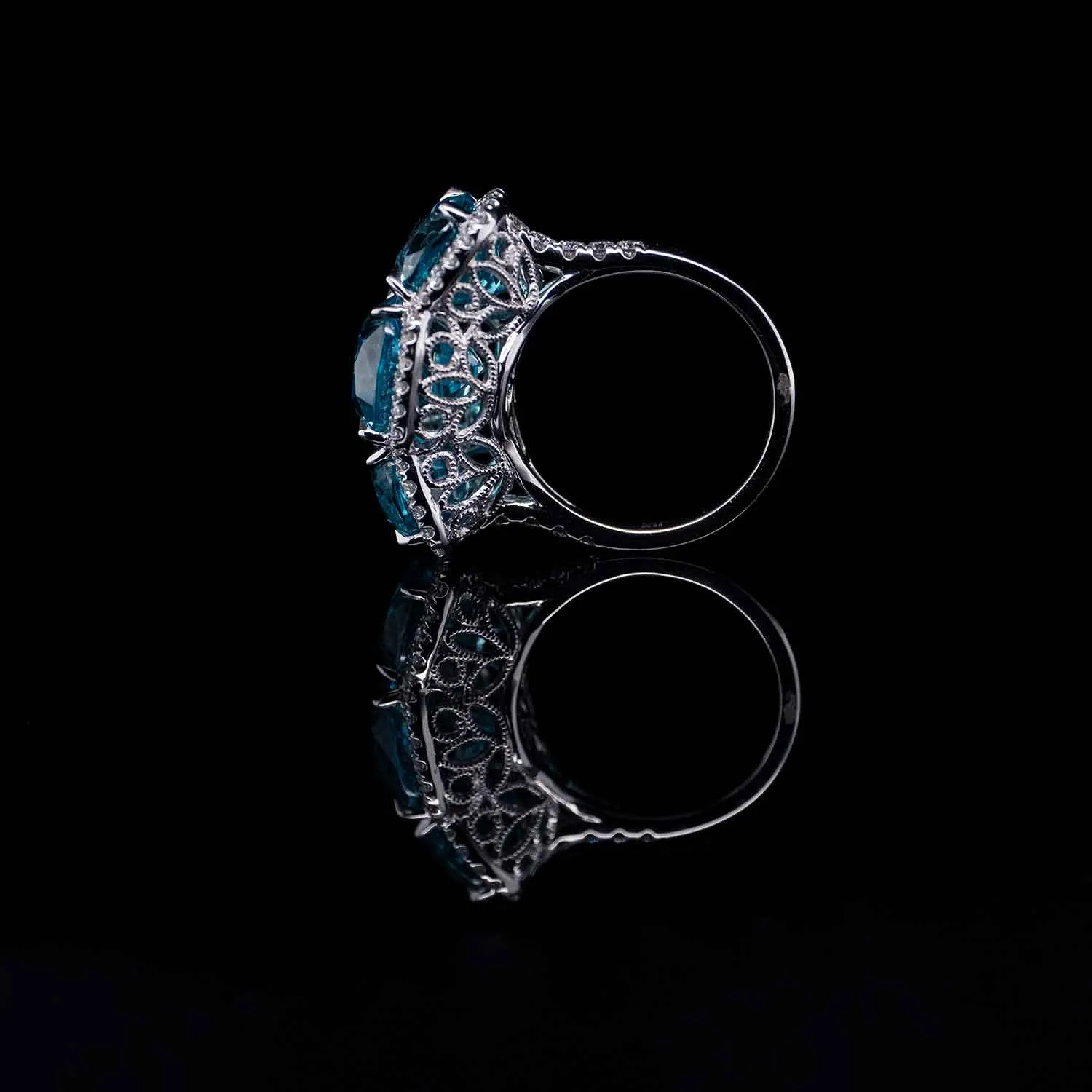 16.23 Carat Blue Zircon Gemstone Ring in 14k White Gold